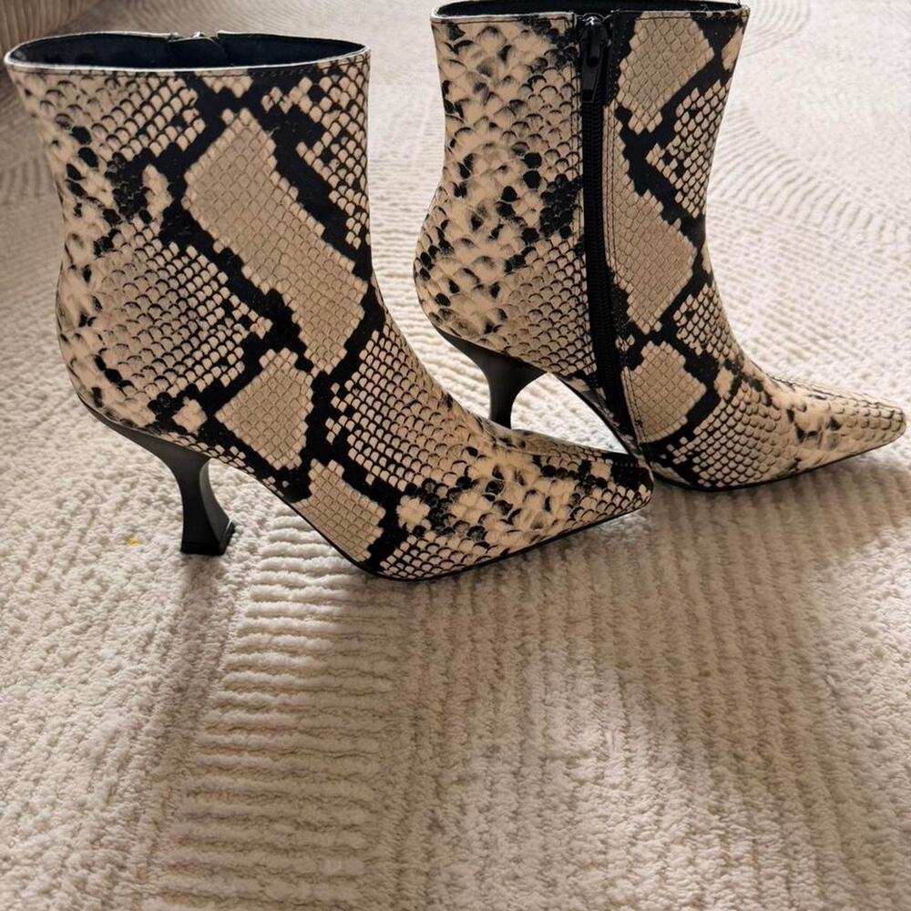 Snake print kitten heel ankle boot